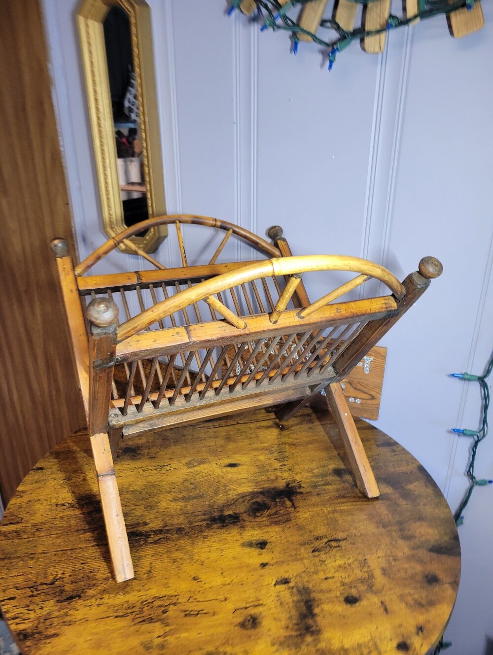 Vintage Bentwood Bamboo Magazine Rack - Golden Brown